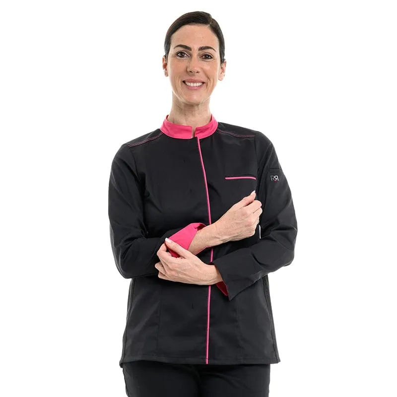 Women's Black/Fuchsia Long Sleeve Kitchen Coat Elbax - ROBUR