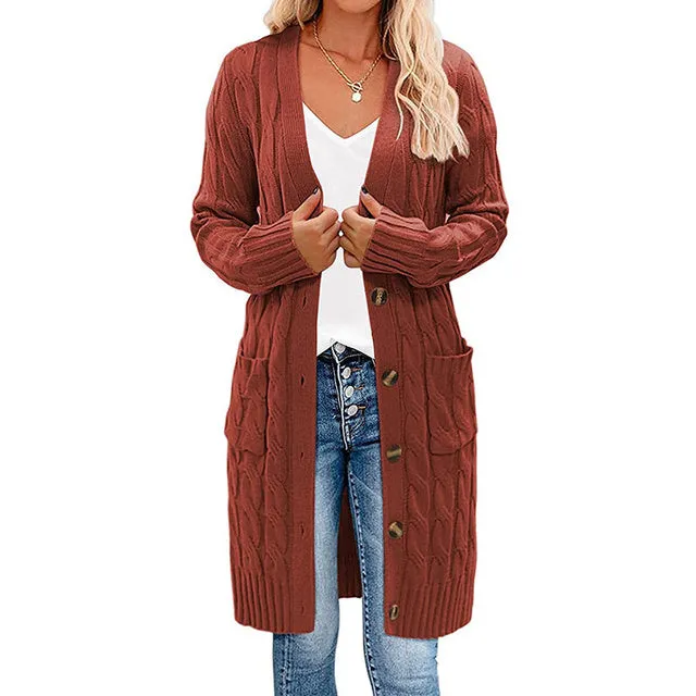Womens Trendy Long Cable Sweater Cardigan
