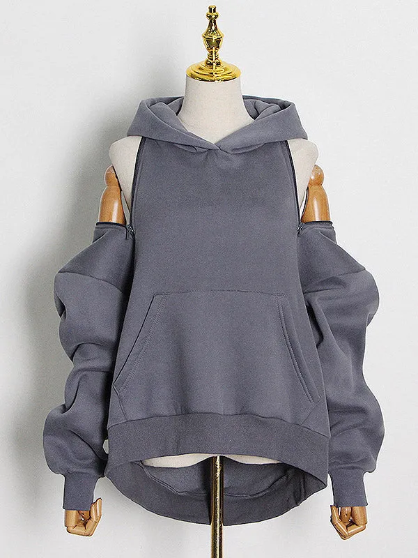 xakxx Casual Loose Solid Color Hoodies Top
