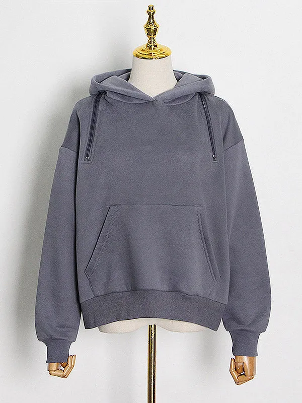 xakxx Casual Loose Solid Color Hoodies Top