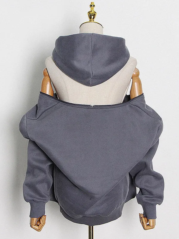 xakxx Casual Loose Solid Color Hoodies Top